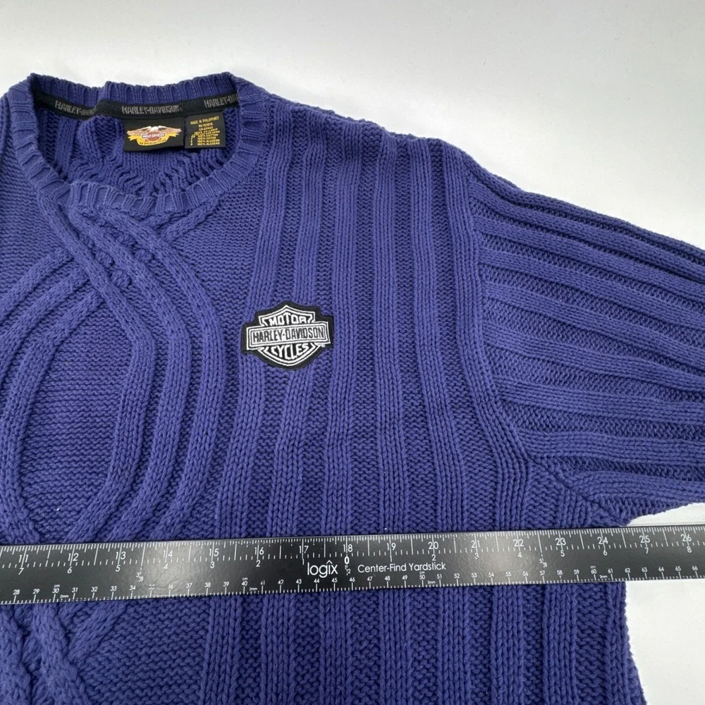Harley-Davidson Mens XXL Navy Cable Knit‎ Cotton Crew Neck Sweater Logo Patch